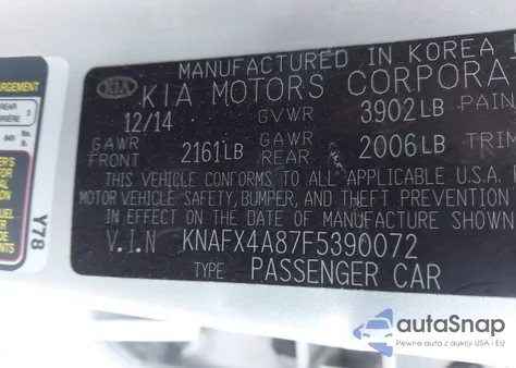 2015 Kia Forte Ex from USA, damaged, VIN KNAFX4A87F5390072